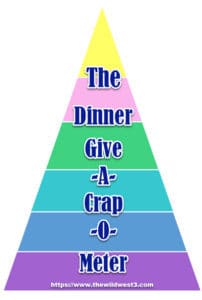 dinner give a crap o meter text overtop a food pyramid