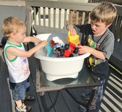 Truck wash summer activity for preschooler and toddler