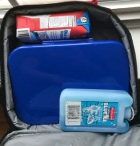 best kindergarten lunchbox pictured inside a bag with milk and icepack