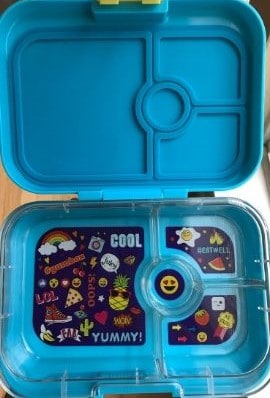 different kindergarten lunchbox open with bigger compartments