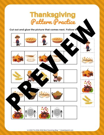 Thanksgiving Pattern worksheets picture pattern practice sample