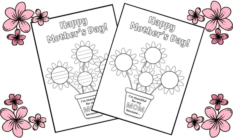 Two Printable Mother's Day Activities pictured with flowers